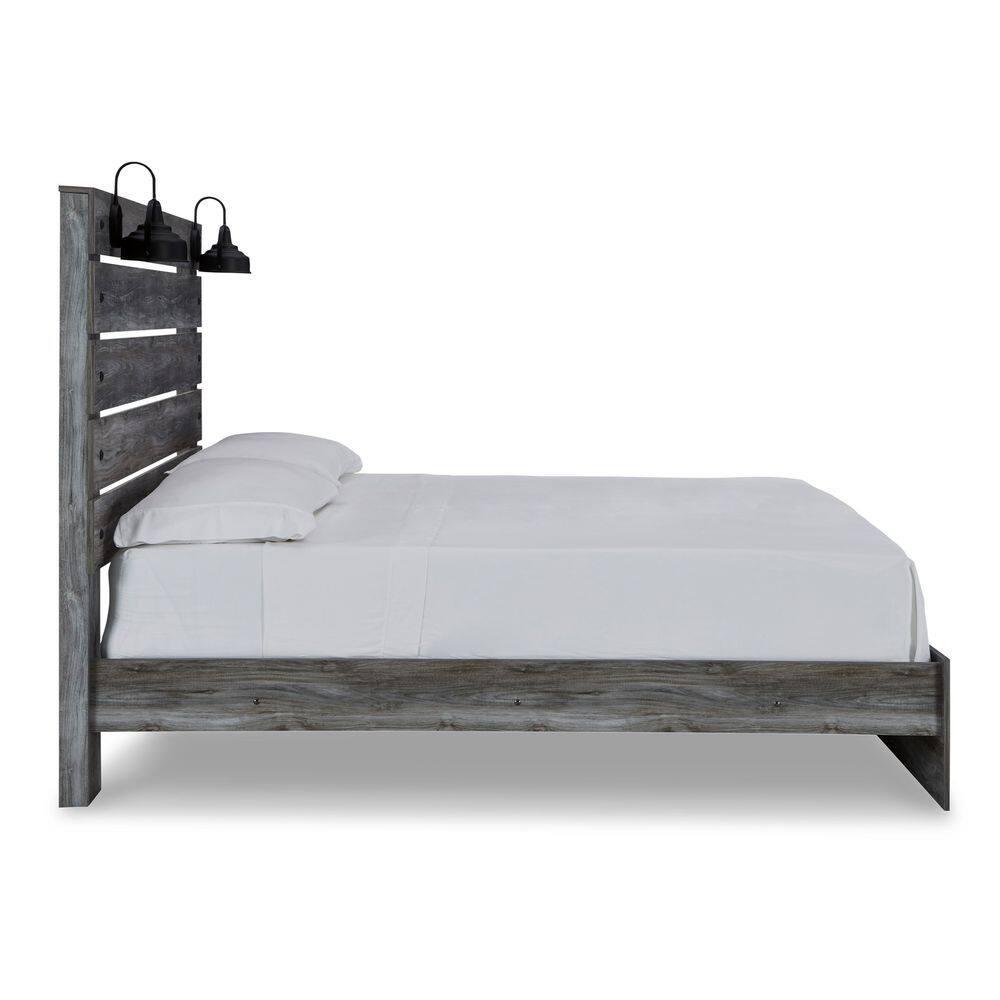 Gray Driftwood Queen Panel Bed with Sconce Lights