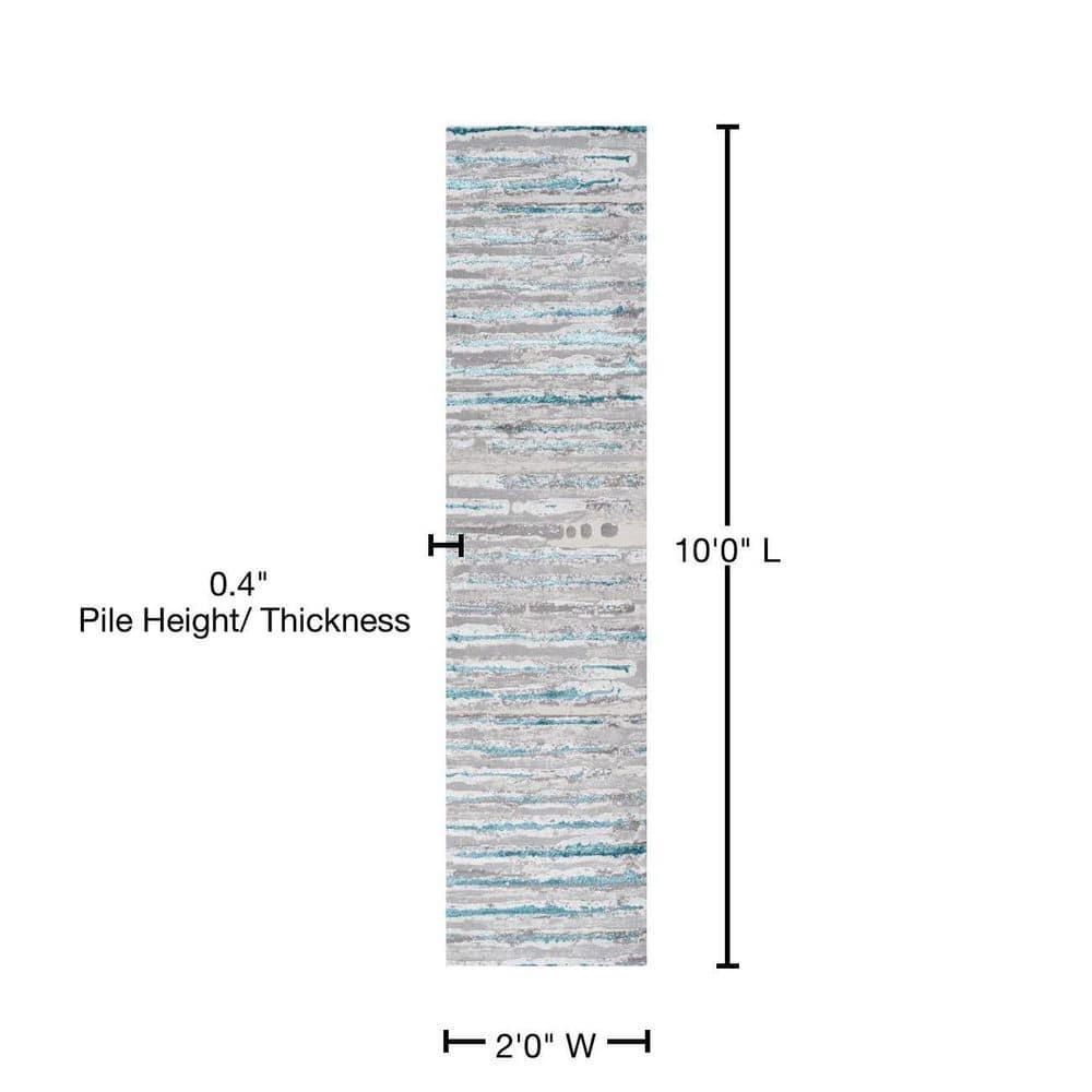 2'x10' Batten Modern Stripe Runner Rug, Gray/Turquoise - JONATHAN Y
