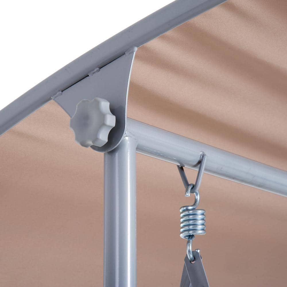 Outsunny 2 Person Porch Swing with Stand, Outdoor Swing with Canopy, Pivot Storage Table, 2 Cup Holders, Cushions for Patio, Backyard, Beige