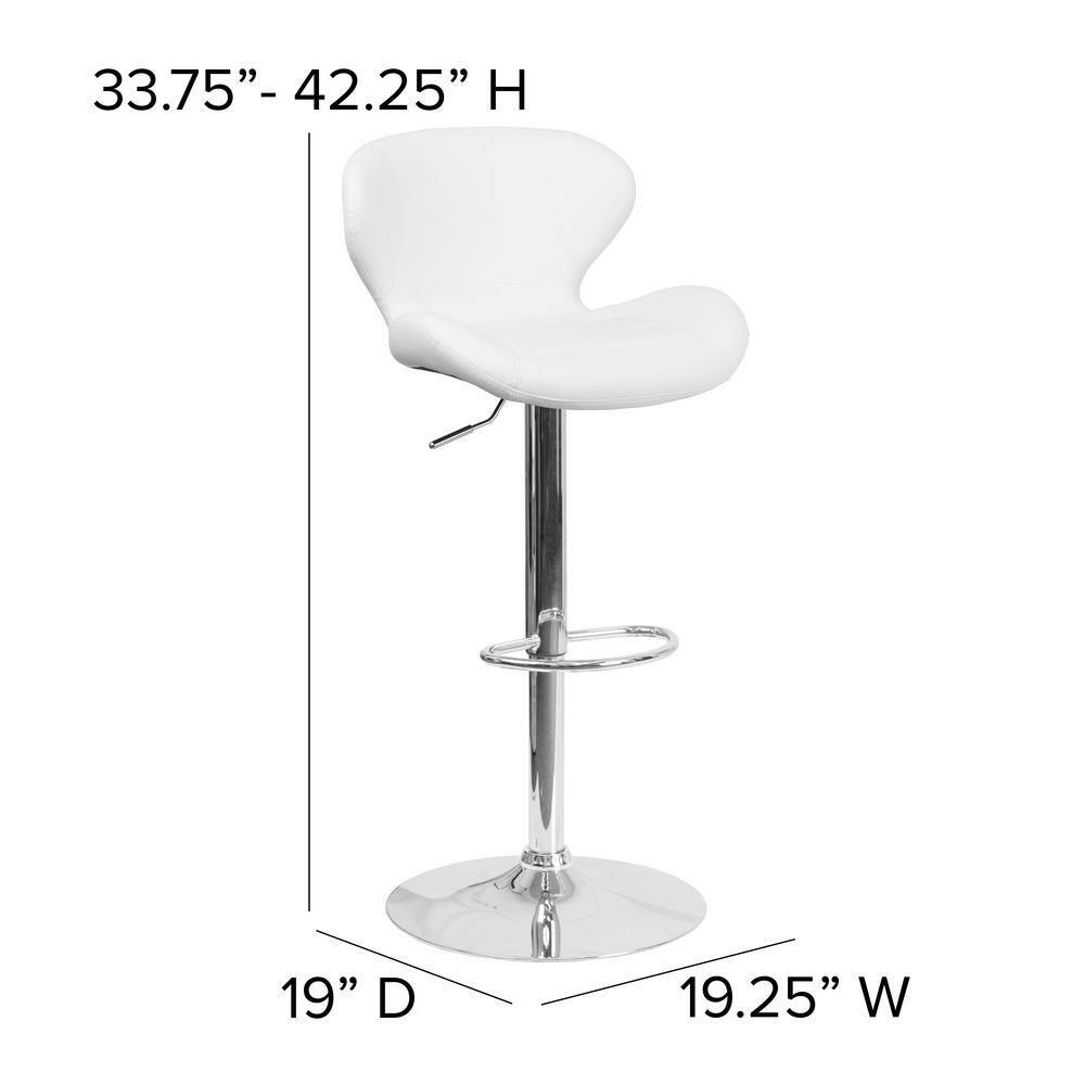 Flash Furniture Contemporary White Vinyl Adjustable Height Barstool with Curved Back and Chrome Base