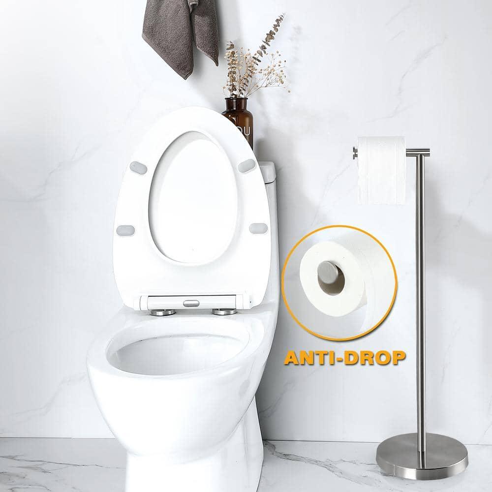 BGL Freestanding Toilet Paper Holder - Brushed Nickel, Reserve Storage for Paper Rolls