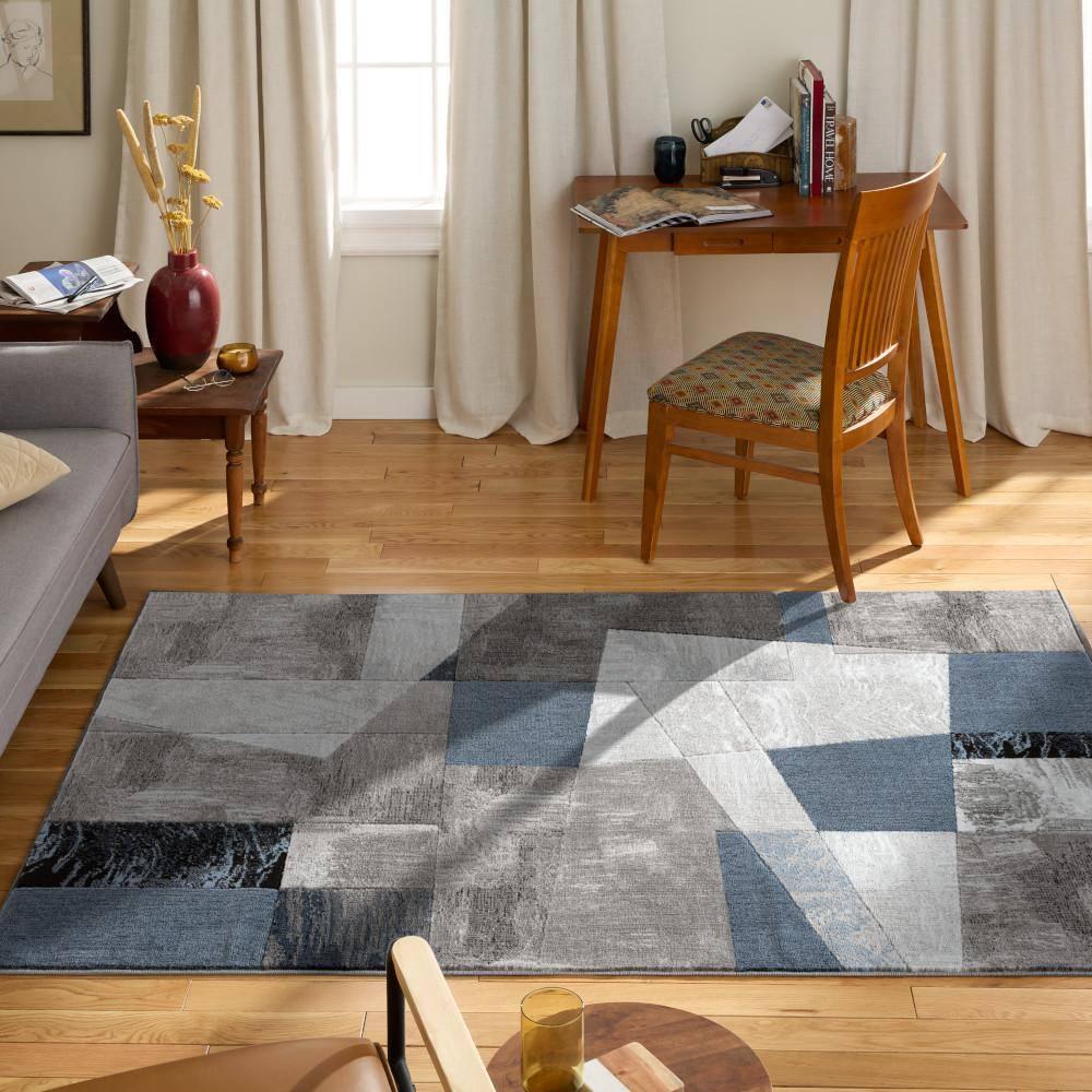 Home Dynamix Catalina Bismark Contemporary Geometric Area Rug, Grey/Blue, 5'3"x7'2"