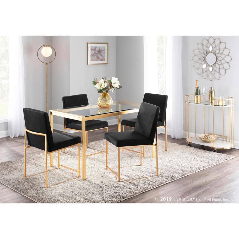 Set of 2 High Back Fuji Contemporary Dining Chairs Gold/Black Velvet - LumiSource: Upholstered, Metal Legs, Chrome-Plated Finish
