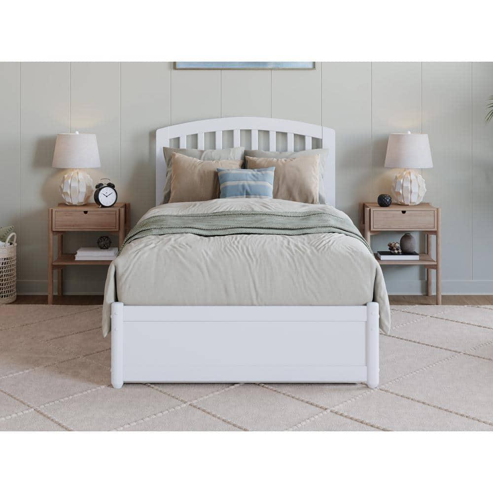 Lucia Twin XL Wood Platform Bed with Panel Footboard & Twin XL Trundle in White