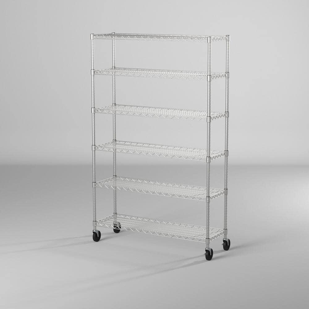 TRINITY EcoStorage 6-Tier NSF Steel Wire Shelving Unit w/ Wheels (48 in. W x 18 in. D)
