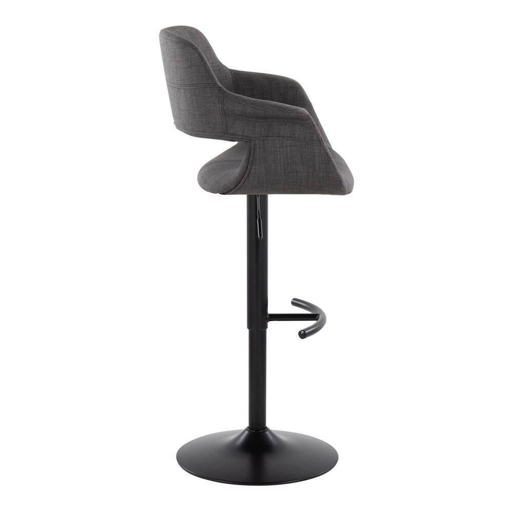 Vintage Flair Mid-Century Modern Adjustable Barstool With Swivel In Black Metal And Charcoal Fabric With Rounded "T"