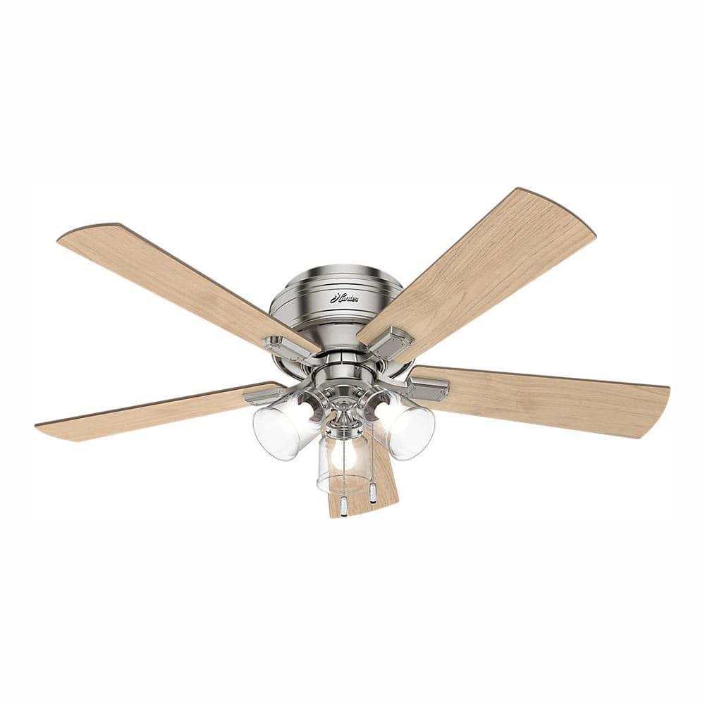 52" Crestfield Low Profile Ceiling Fan (Includes LED Light Bulb) Brushed Nickel - Hunter Fan: 5-Blade, 3-Speed, Flush Mount, Reversible Motor