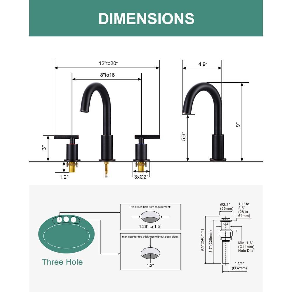 Widespread Bathroom Faucet 2-handle Bathroom Sink Faucet with Drain Assembly