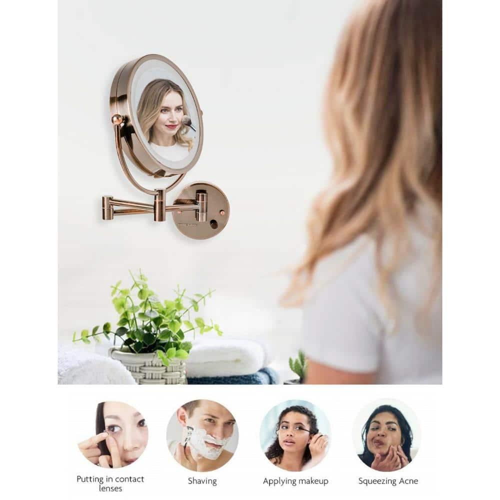 Ovente Wall Mounted Vanity Makeup Mirror 8.5 Inch with 7X Magnification and Natural LED Lights, Double-Sided with Hardwired Electrical Connection