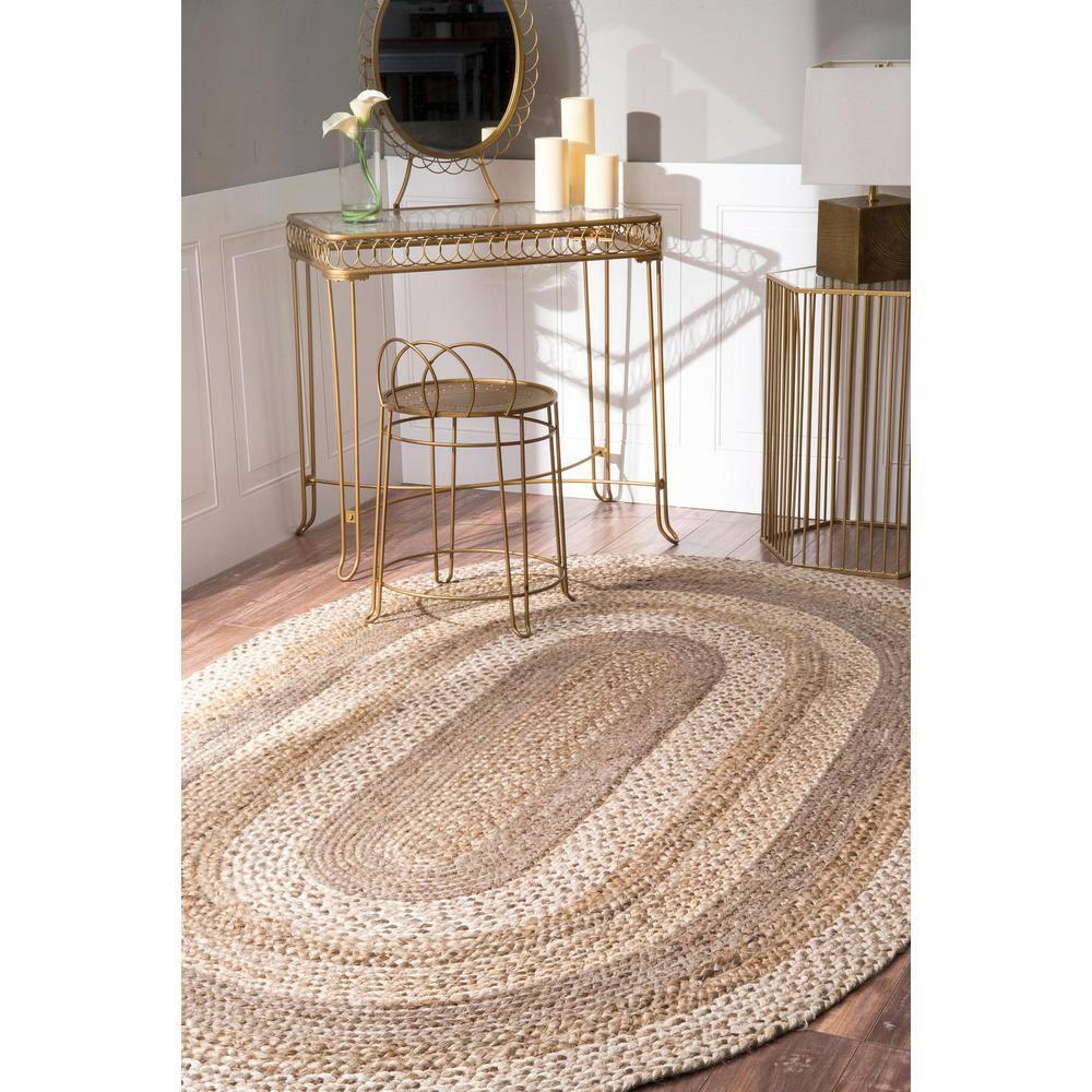 nuLOOM Charlene Braided Border Jute Area Rug, Oval 3' x 5', Natural