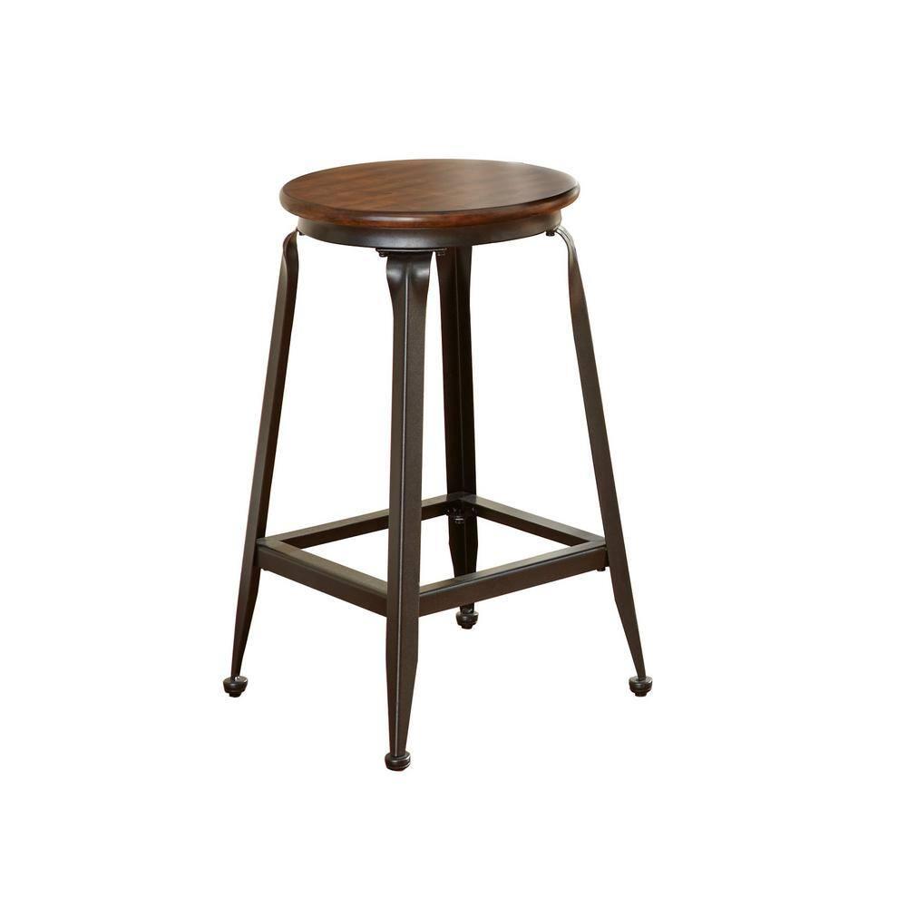 Set of 2 Addison 24" Counter Height Barstool Metal/Brown - Steve Silver Co.: Birch Veneer, Round Seat