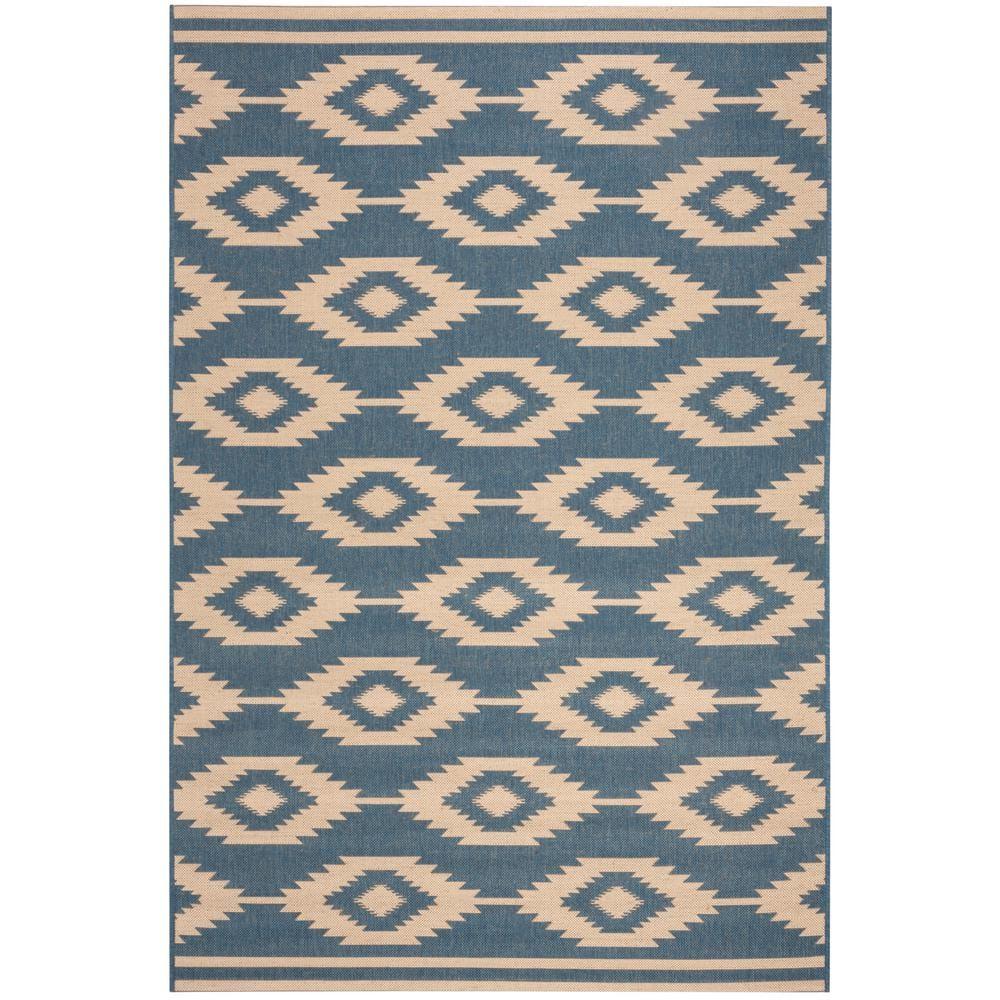 Beach House BHS171 POWER LOOMED Indoor/Outdoor Runner Rug - Cream/Blue - 2'2"x4' - Safavieh