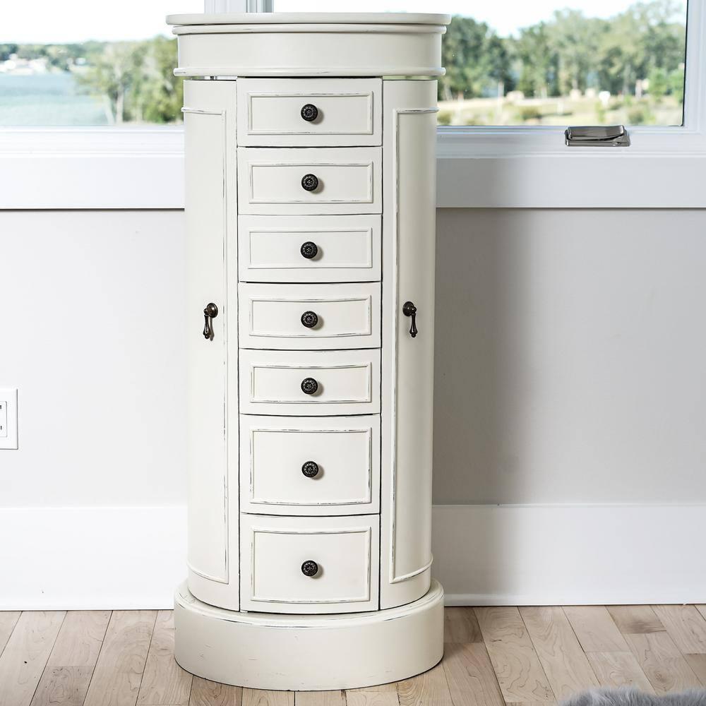 Sabrina White Jewelry Armoire with 7 Drawers