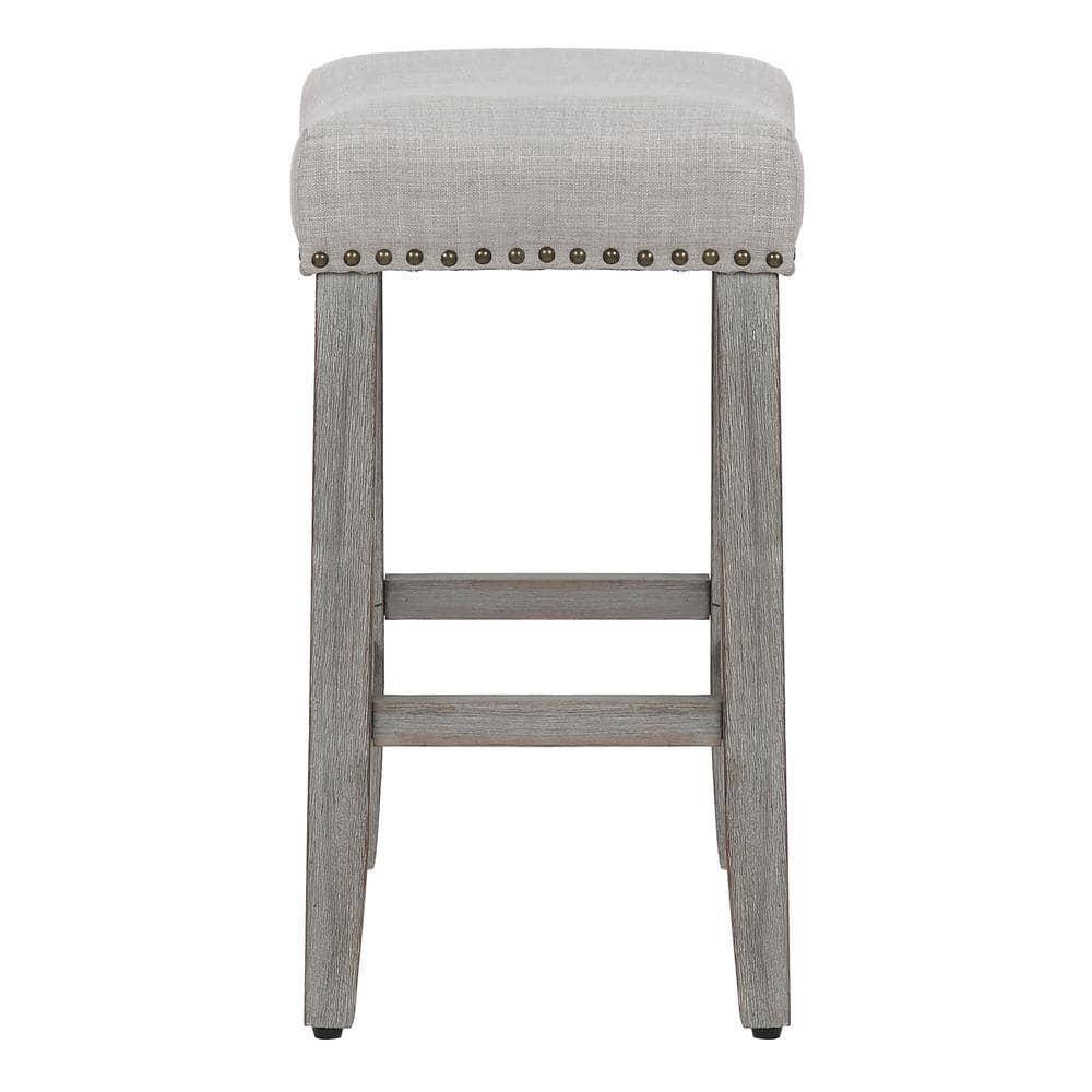 Polytrends Jameson Upholstered Polyester 24" Counter Stool - Gray Legs/ Saddle Seat Antique Gray/Gray Wood Polyester Fabric 250lbs