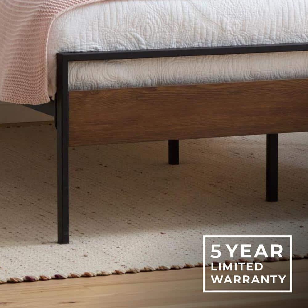 King Nora Metal and Wood Platform Bed Frame Brown - Brookside Home: Sturdy, No Box Spring Needed