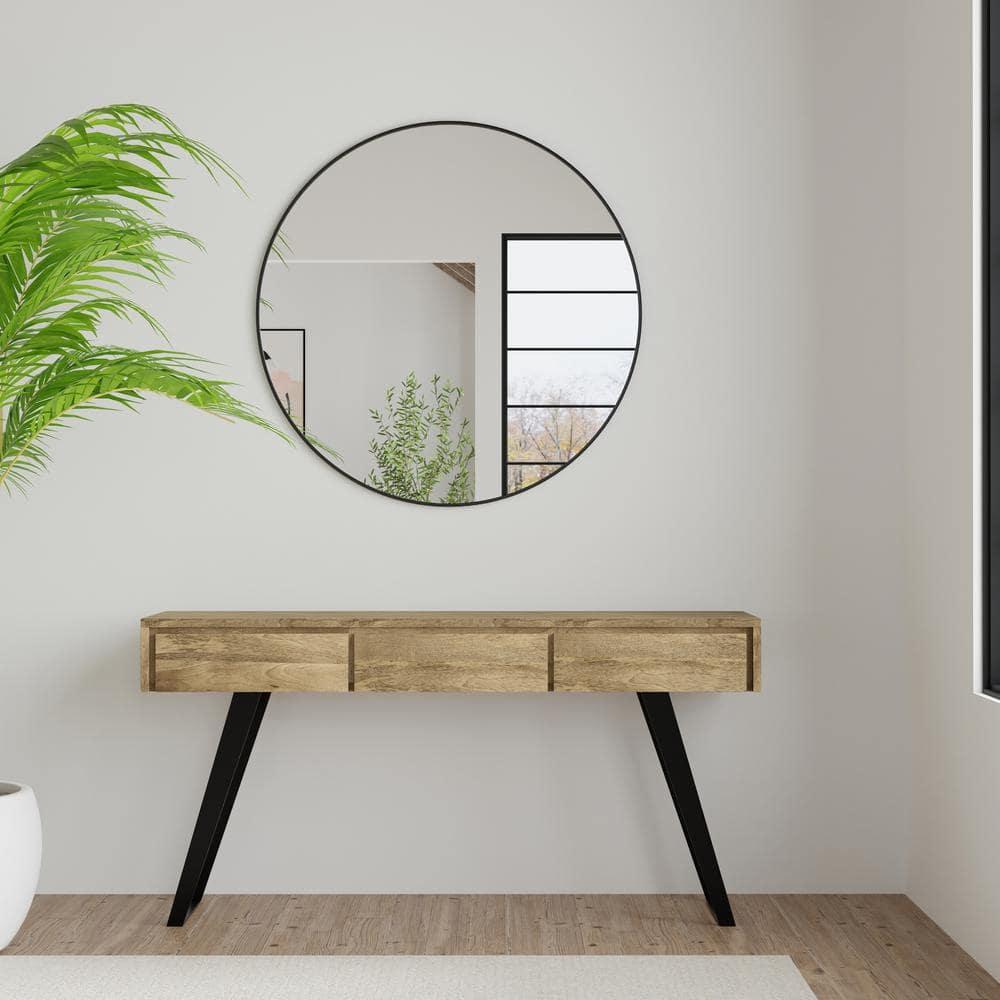 Lowry 60"W Solid Wood Modern Industrial Storage Console Table with 3 Storage Drawers and Metal Legs