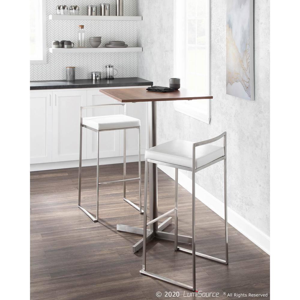 Fuji Contemporary Square Bar Table In Stainless Steel With Wood Top By Lumisource