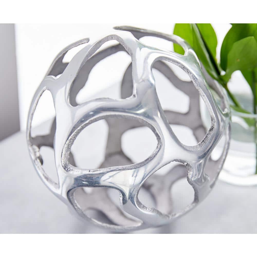 Olivia & May Set of 3 Decorative Aluminum Balls Silver : Textured Orb Sculptures for Tabletop Decor
