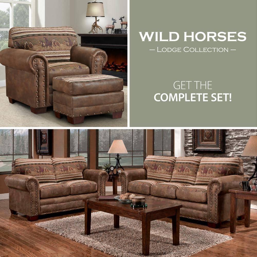 American Furniture Classics Traditional Microfiber Wild Horses Sofa in Brown
