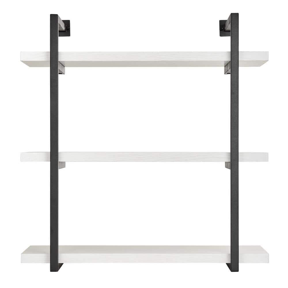 Danya B. 31.5" x 33.2" Modern 3 Tier Hanging Bracket Wall Shelve White Birch: Laminated MDF, Iron Frame, Floating Design