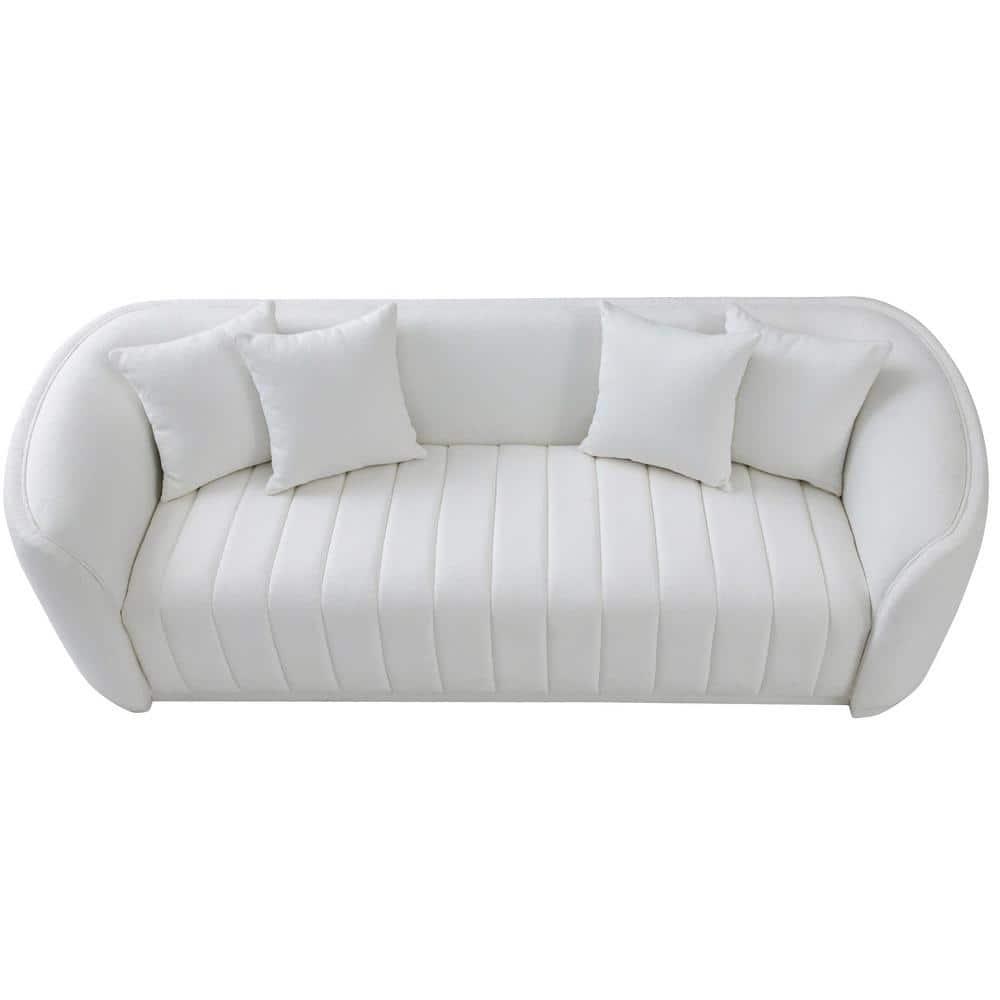 Thirst Mid Century Modern Luxury Tight Back Boucle Couch in White