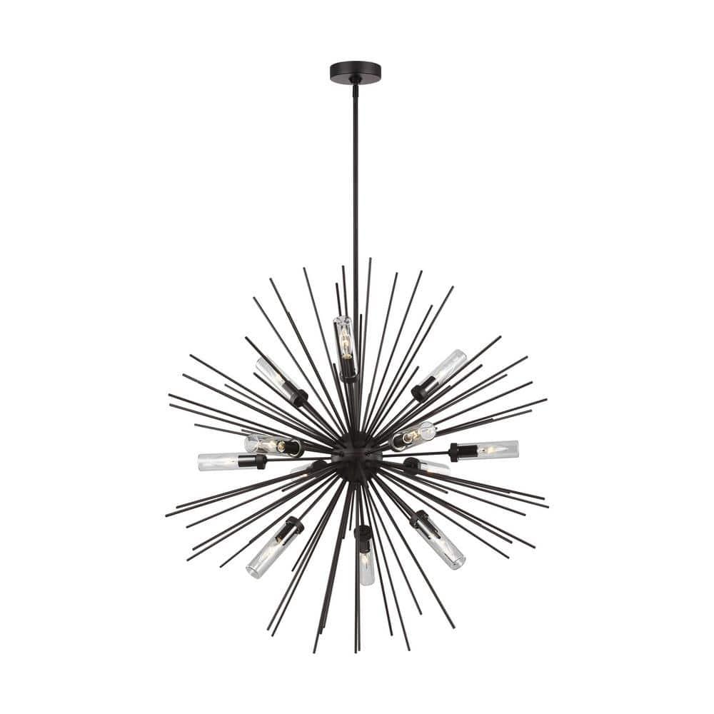 Oil Rubbed Bronze Sputnik 12-Light Outdoor Chandelier with Clear Glass