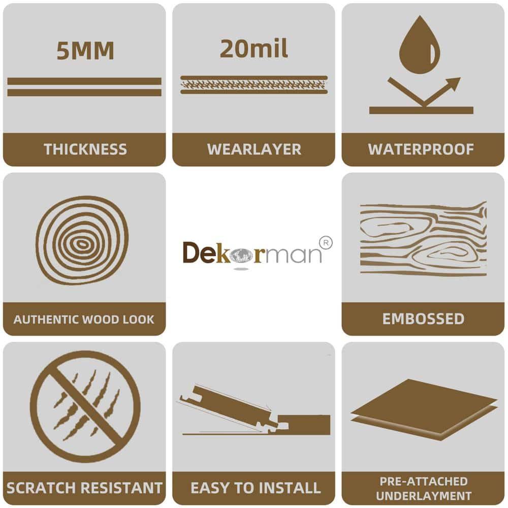 Dekorman Silverlake Golden Moab Pine 7.1 in. W x 48 in. x 5mm/20mil L Click Lock Waterproof Luxury Vinyl Plank Flooring (23.6 sqft/case)