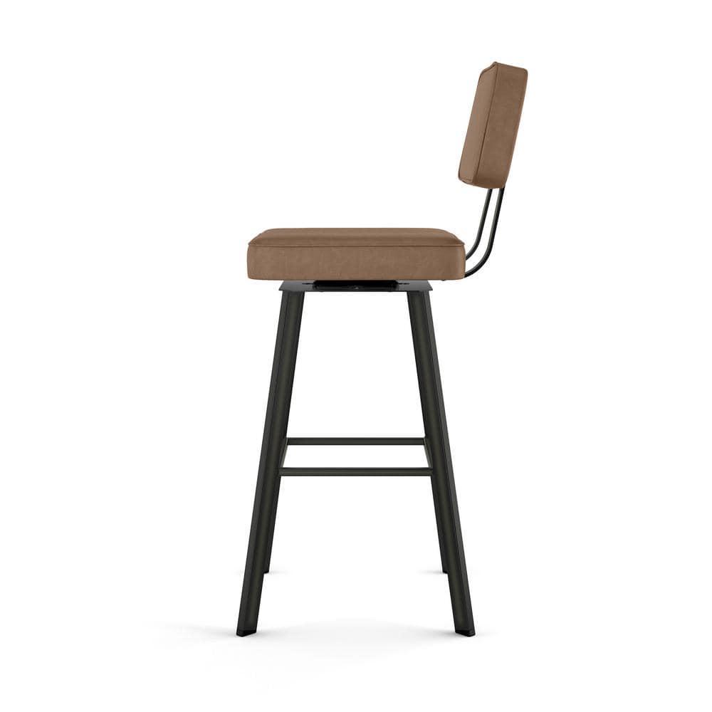 Amisco Clarkson 30 in. Swivel Bar Stool - Brown Faux Leather/Dark Brown Semi-Transparent Metal