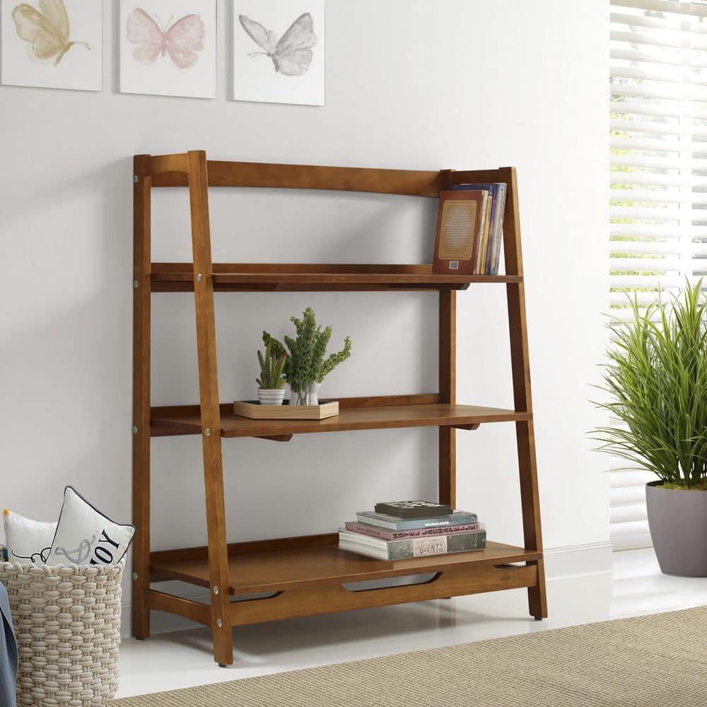Camaflexi Mid Century Modern Wooden Bookshelf 3 Tier Open Shelving Unit, Castanho 100% Solid Wood