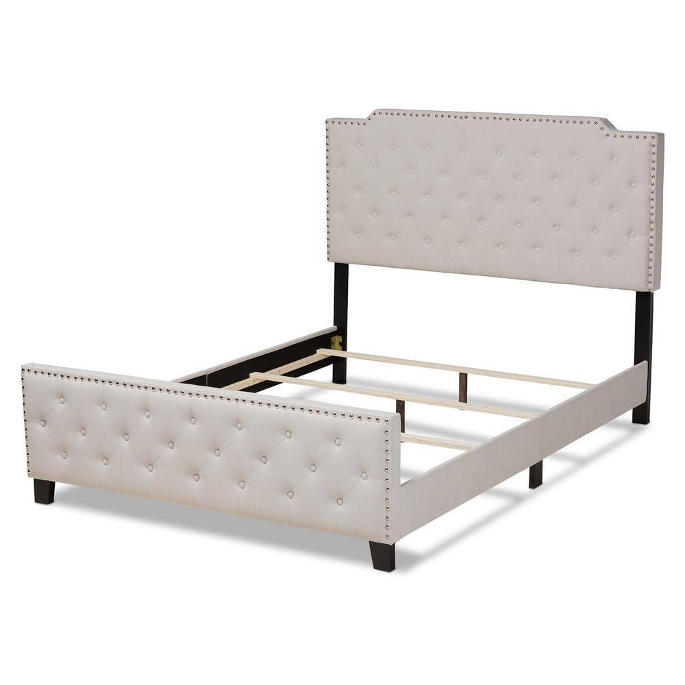 Baxton Studio Transitional Wood Queen Size Beige Button Tufted Panel Bed