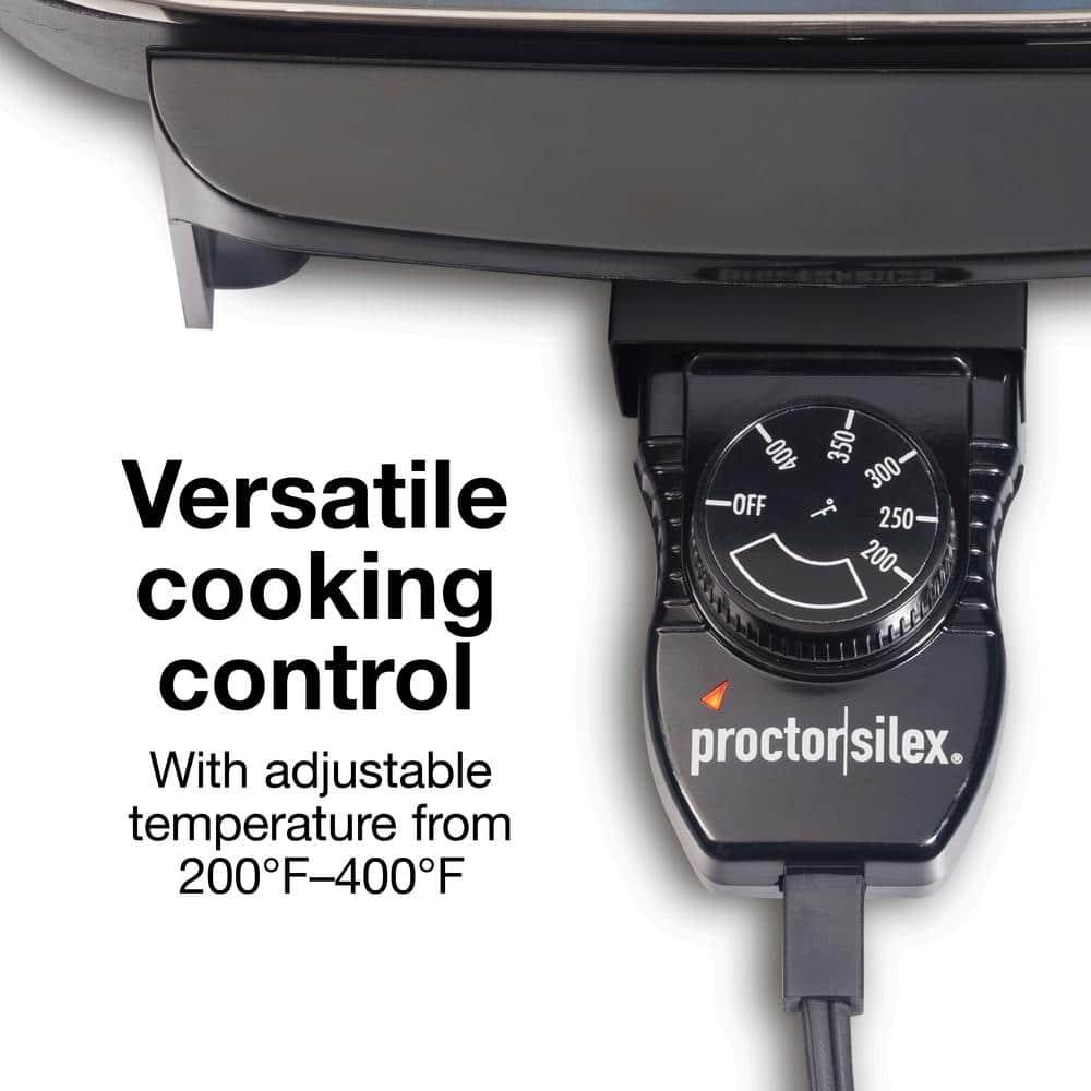 Electric Skillet with Lid, 116 sq. in. Nonstick Cooking Surface for Frying, Sauteing, Simmering and Braising, Adjustable Temp 200° to 400° F, Black (38526PS)