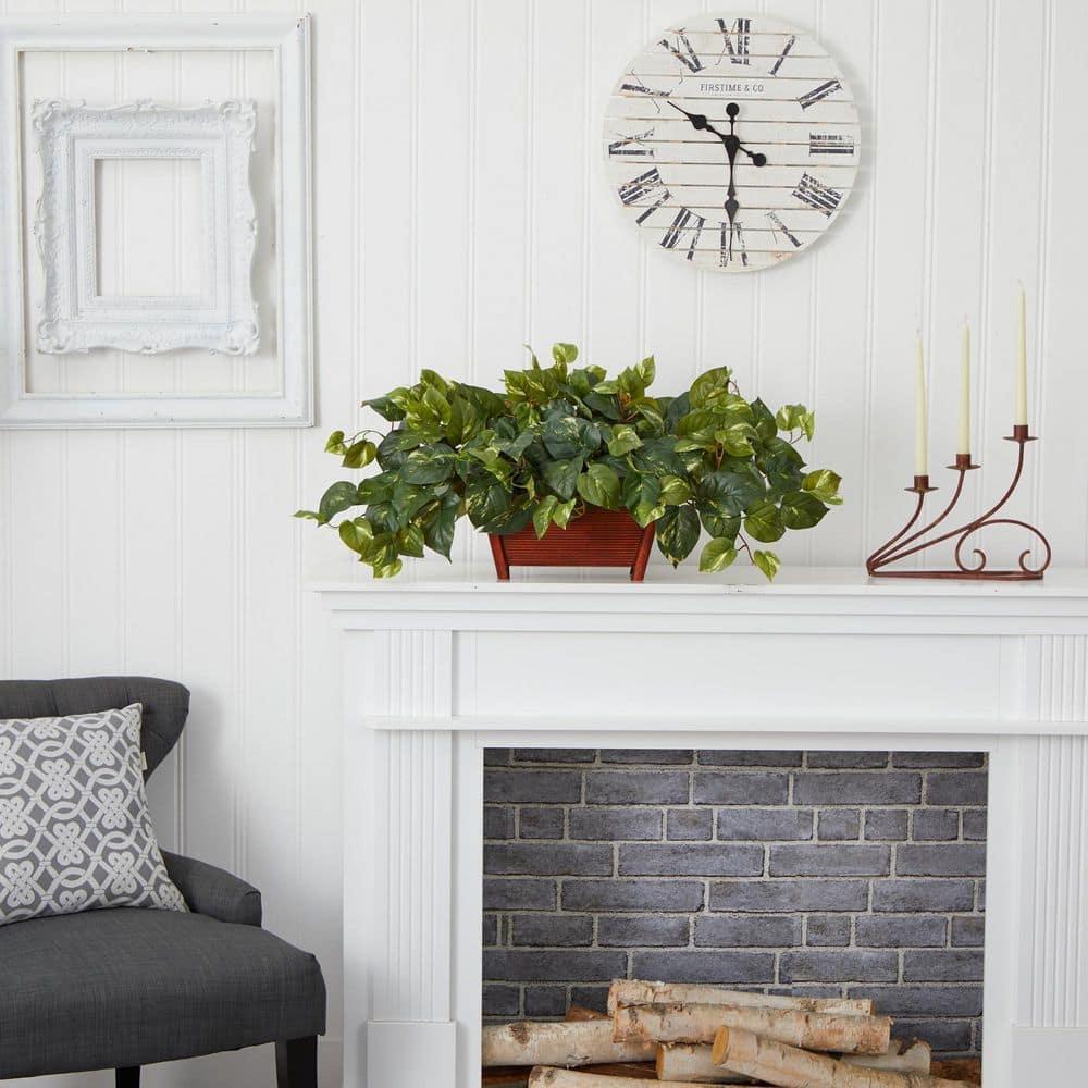 Nearly Natural 9in. Pothos Artificial Plant in White Planter (Real Touch)