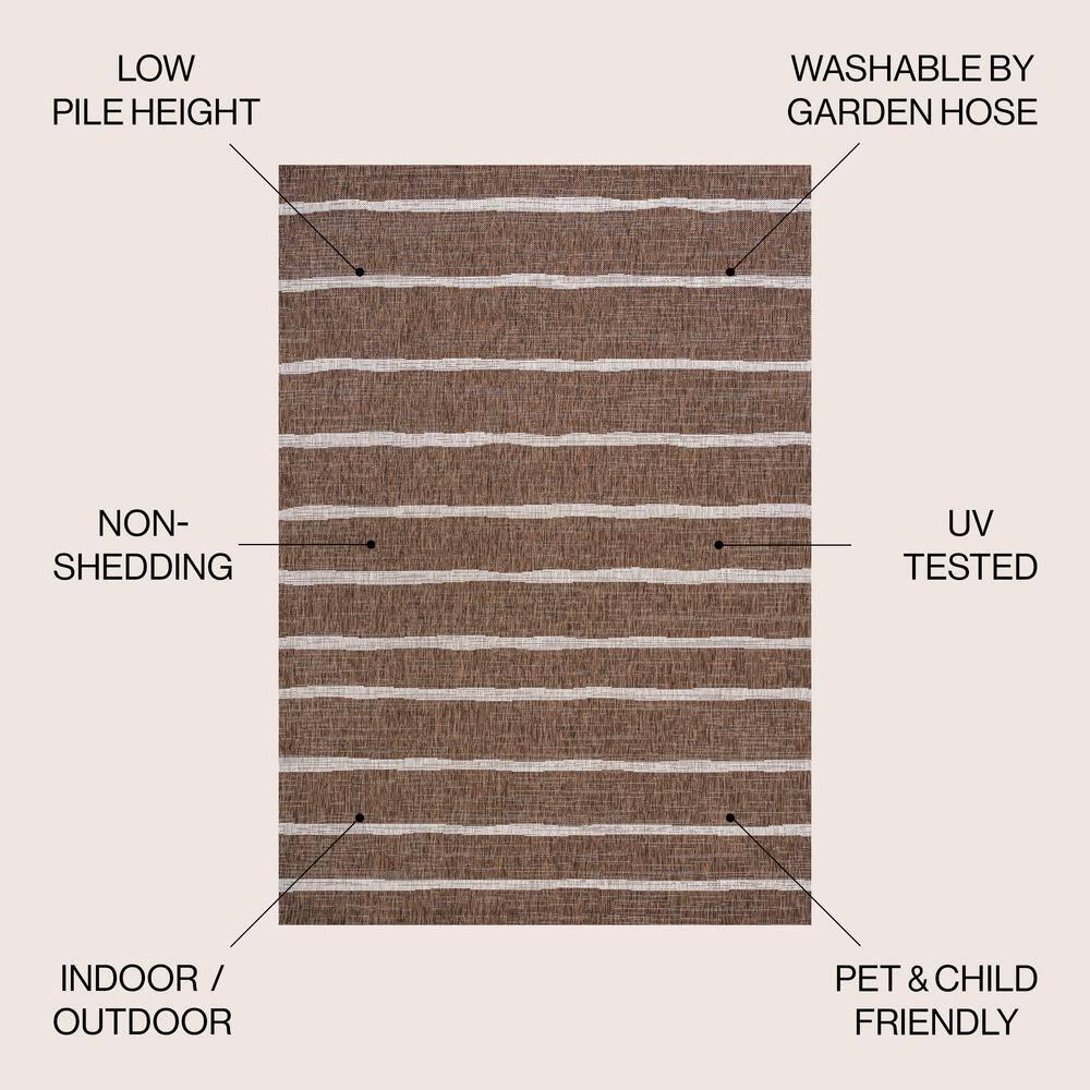 3'x5' Colonia Berber Stripe Indoor/Outdoor Area Rug, Brown/Beige - JONATHAN Y