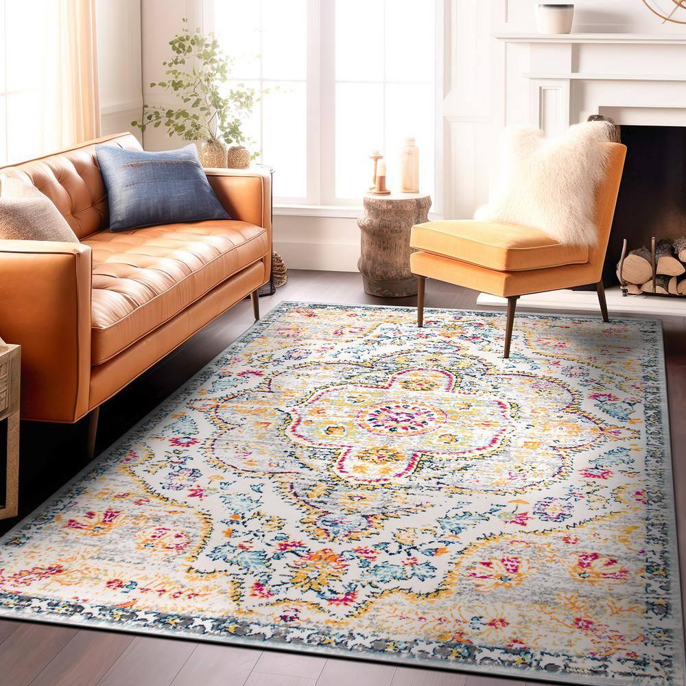 World Rug Gallery Distressed Vintage Bohemian Gray 7'10" x 10' Area Rug