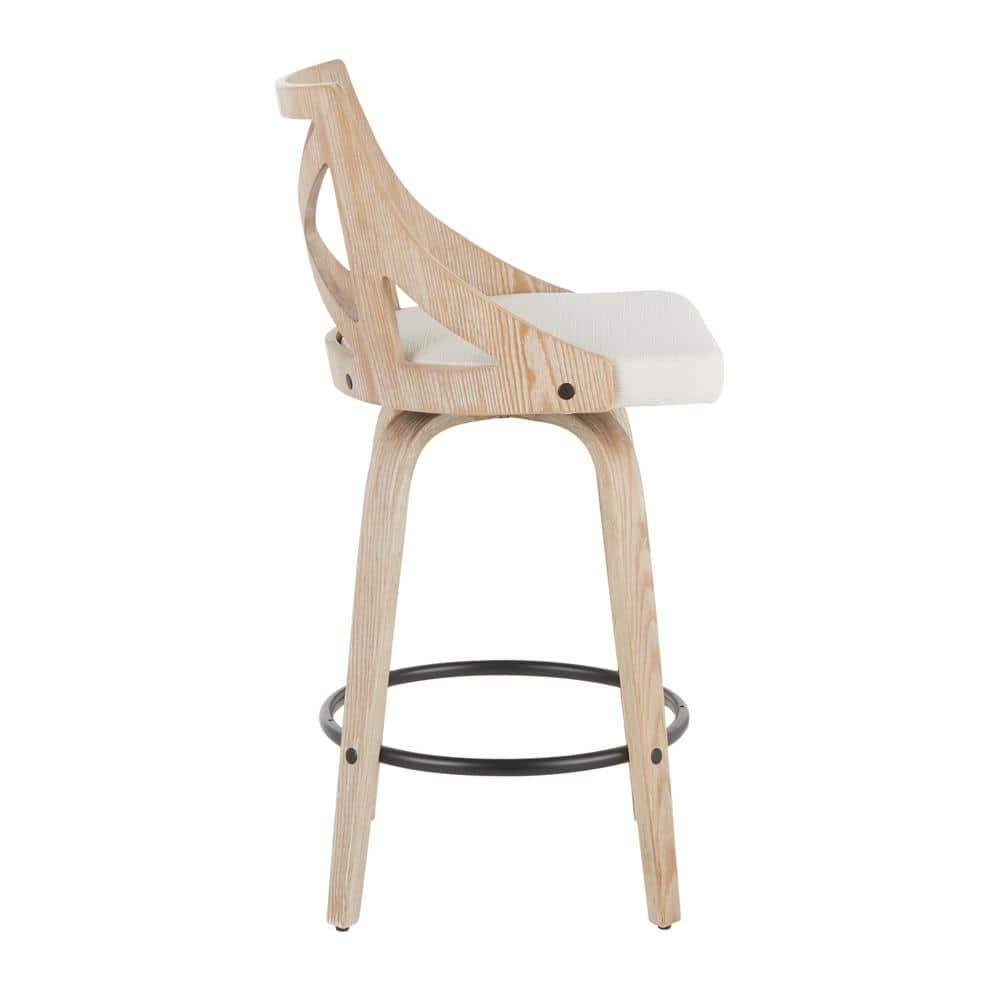 LumiSource White Washed Wood, Black Metal, Cream Fabric Charlotte Counter Stool - Set of 2