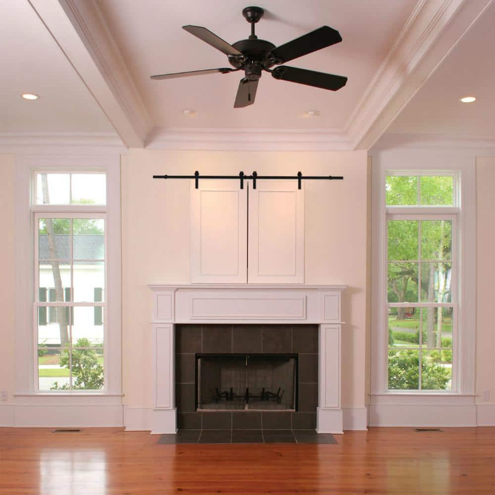 American Pro Decor 8 ft Solid Steel Mini Sliding Rolling Barn Door Hardware Kit for Double Wood Doors (2-Piece)