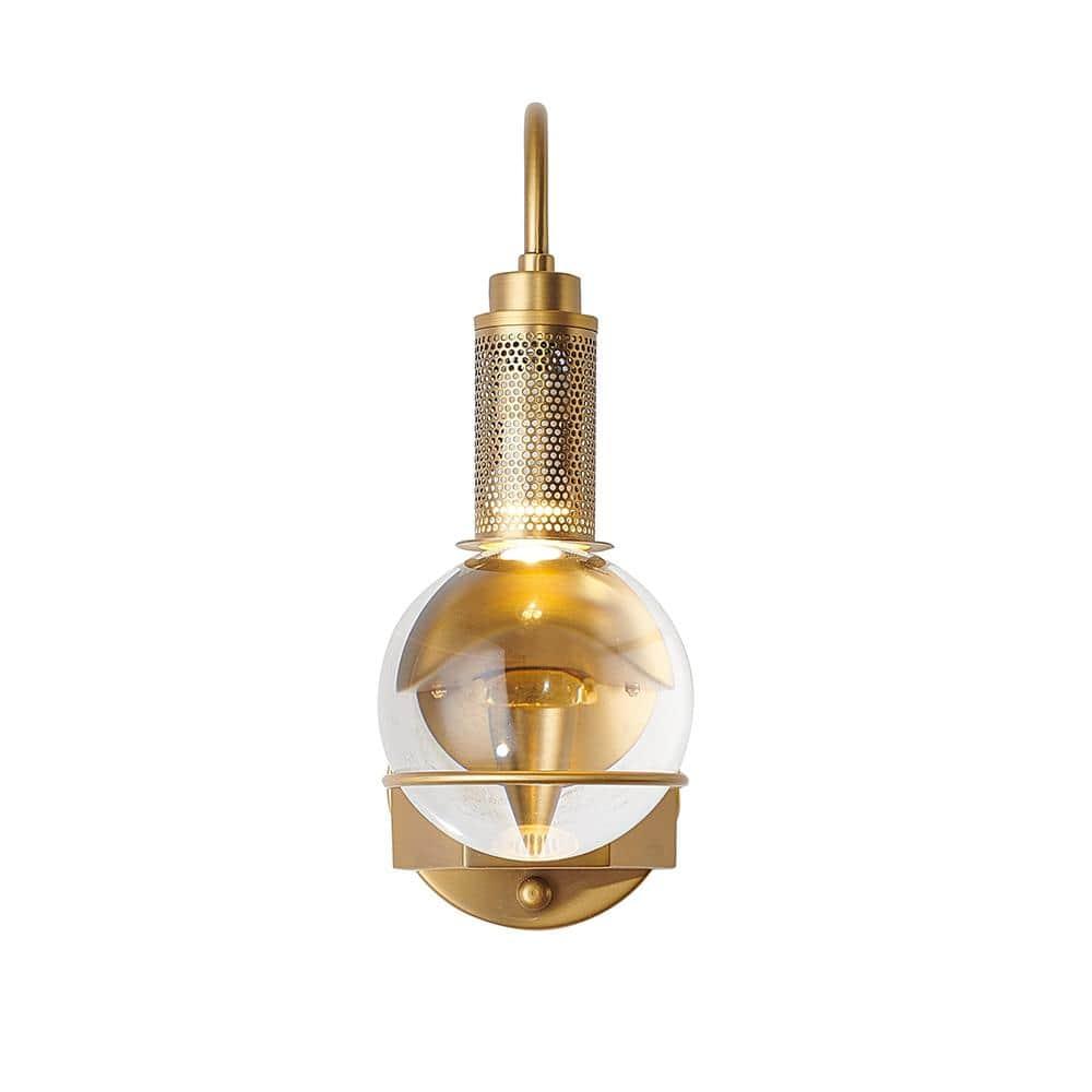 Bethel International Wall Sconce Antique Brass Metal & Crystal