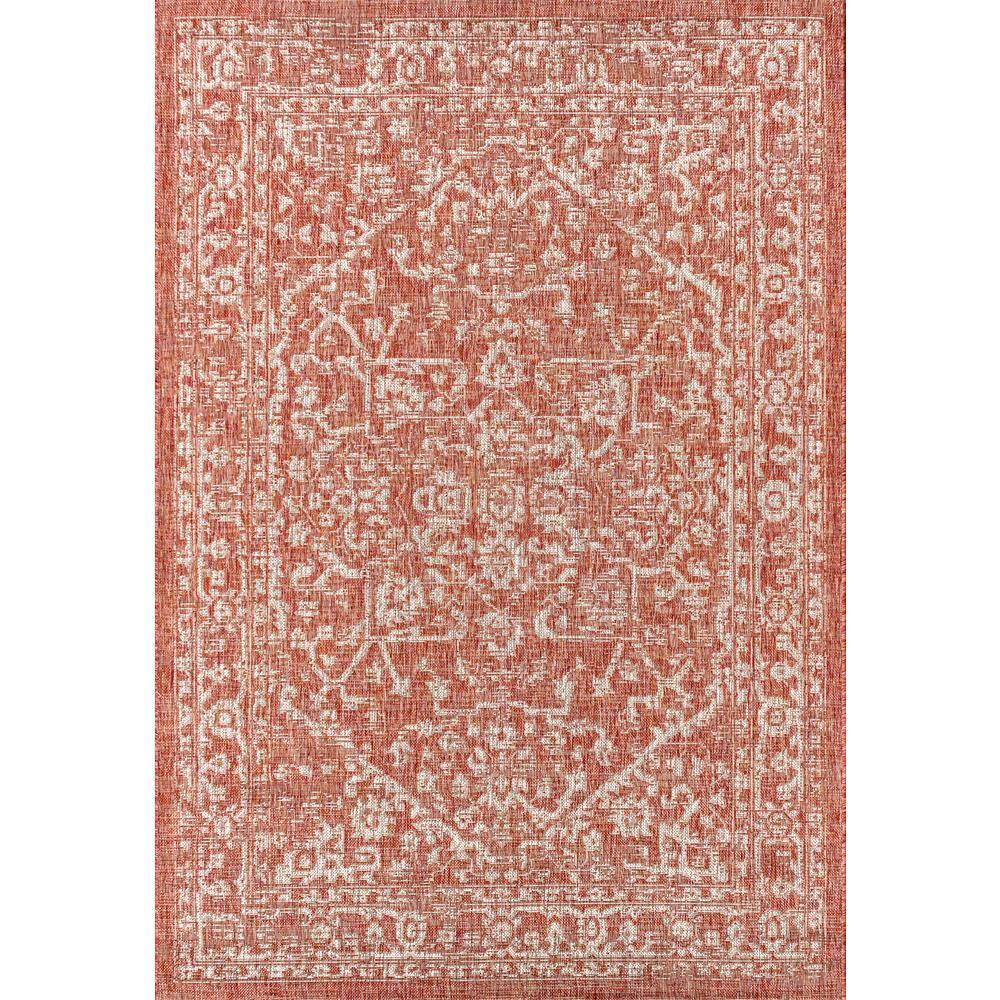 3'x5' Malta Bohemian Medallion Textured Weave Indoor/Outdoor Area Rug, Red/Taupe - JONATHAN Y