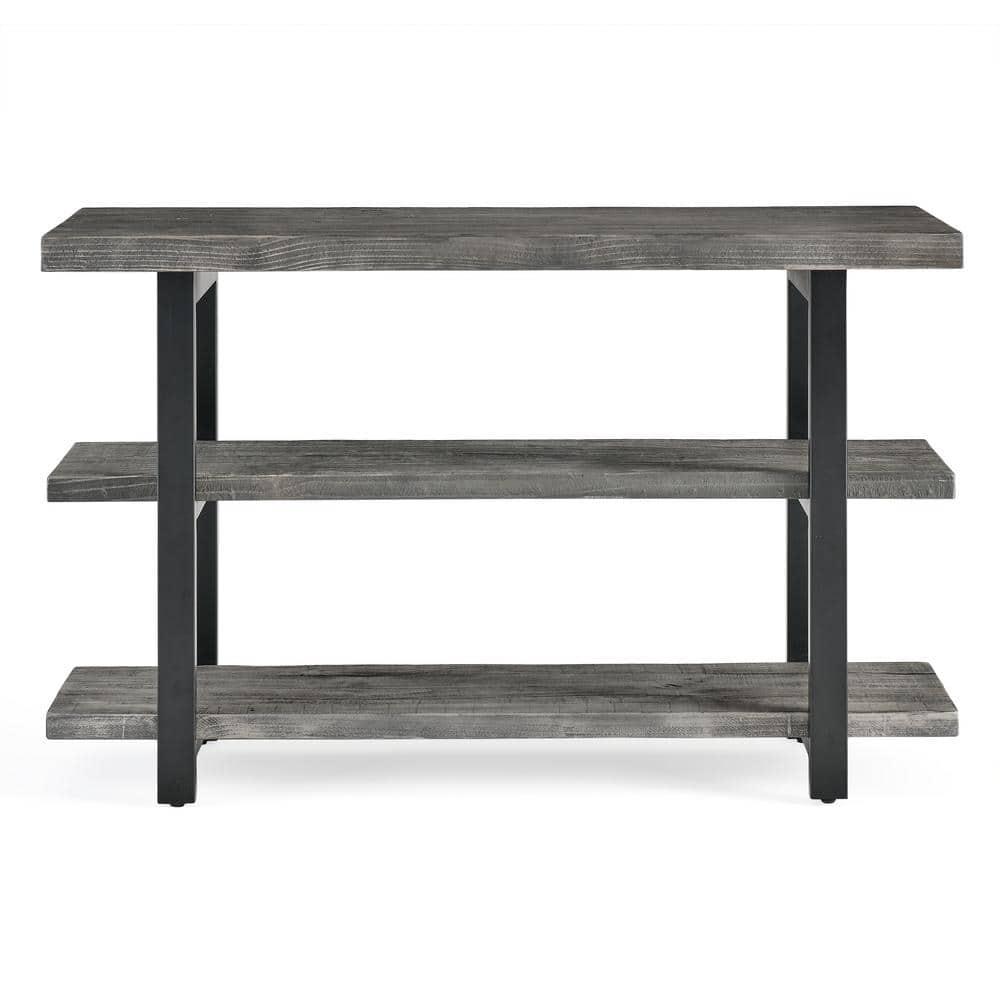 Alaterre Farmhouse Reclaimed Wood Console Table with Shelves, Slate Gray/Black