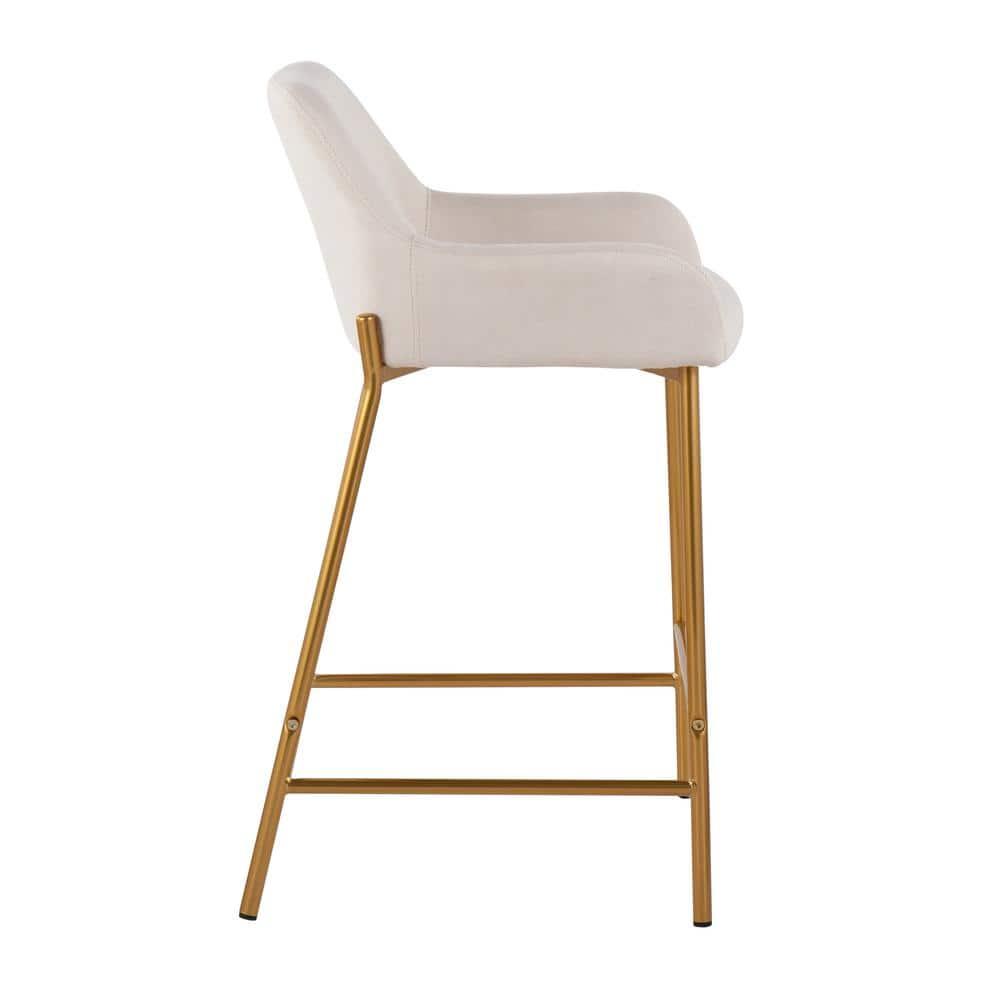 Set of 2 Daniella Metal Polyester Counter Height Barstools Gold/Cream - LumiSource: Upholstered, Steel Legs, Foam Fill