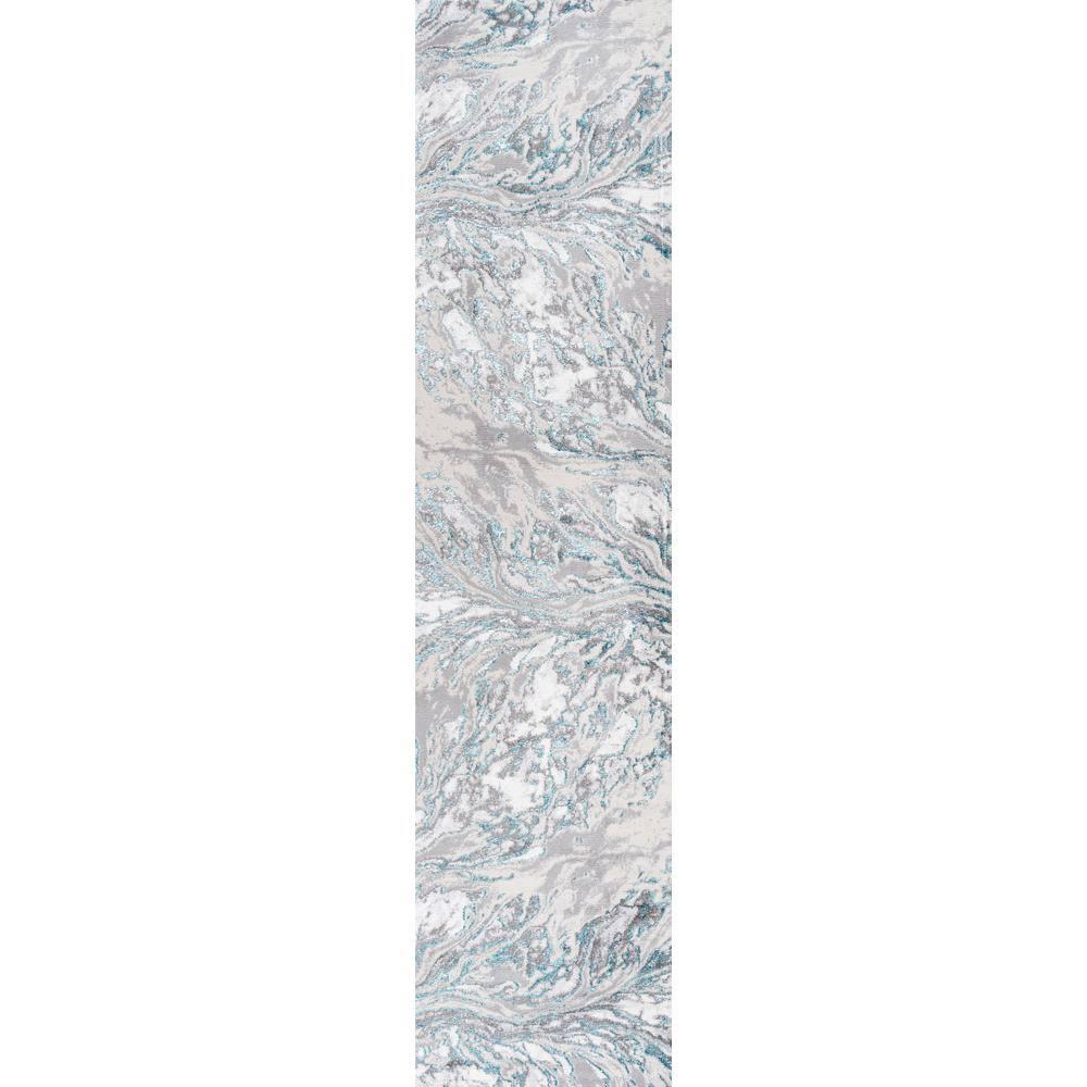 2'x10' Swirl Marbled Abstract Runner Rug, Gray/Turquoise - JONATHAN Y