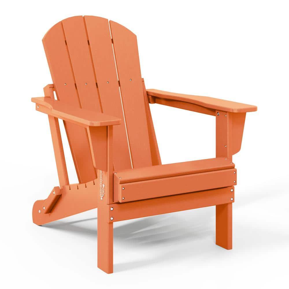 JUSTLET Outdoor Patio Chair, HDPE Folding Adirondack Chair Set of 2, Orange