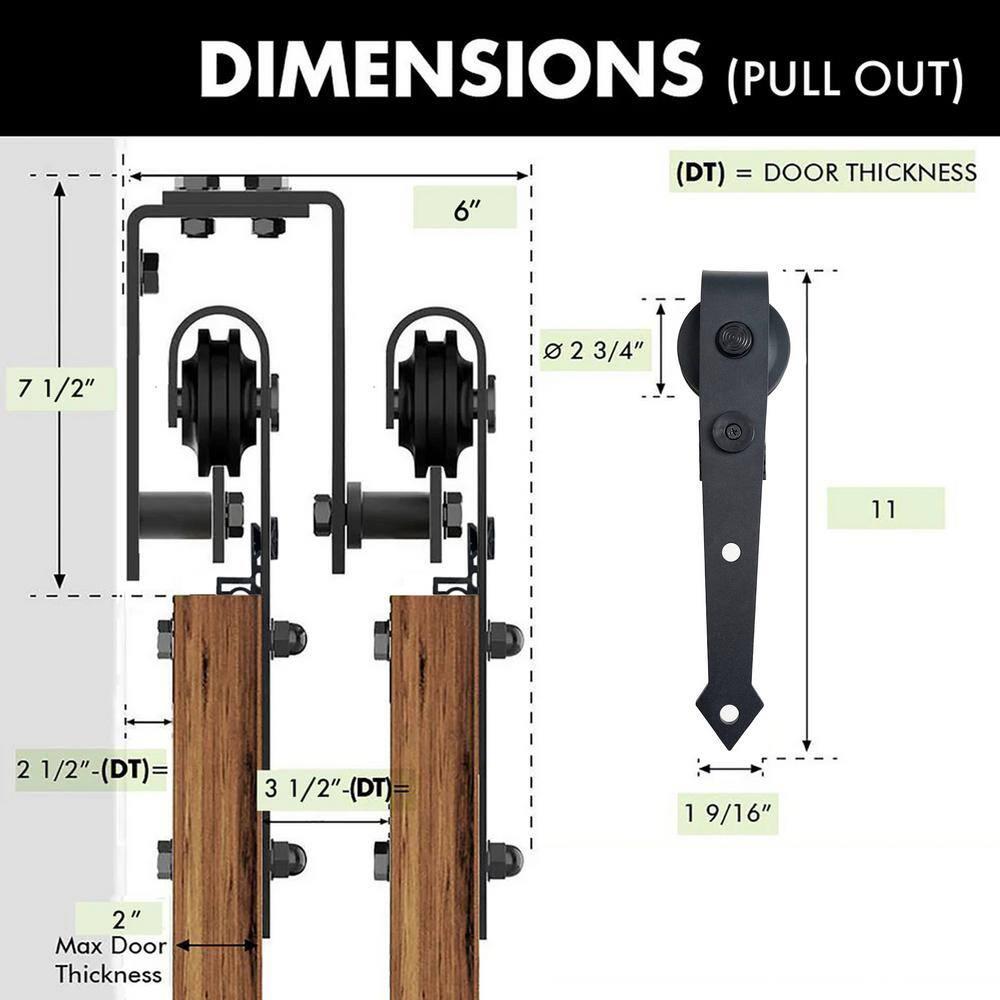 Homacer Black Rustic Double Track U-Shape Bypass Sliding Barn Door Hardware Kit, for Two/Double Doors, 8ft Long Flat Track, Arrow Design Roller, Heavy Duty, for Interior & Exterior Use
