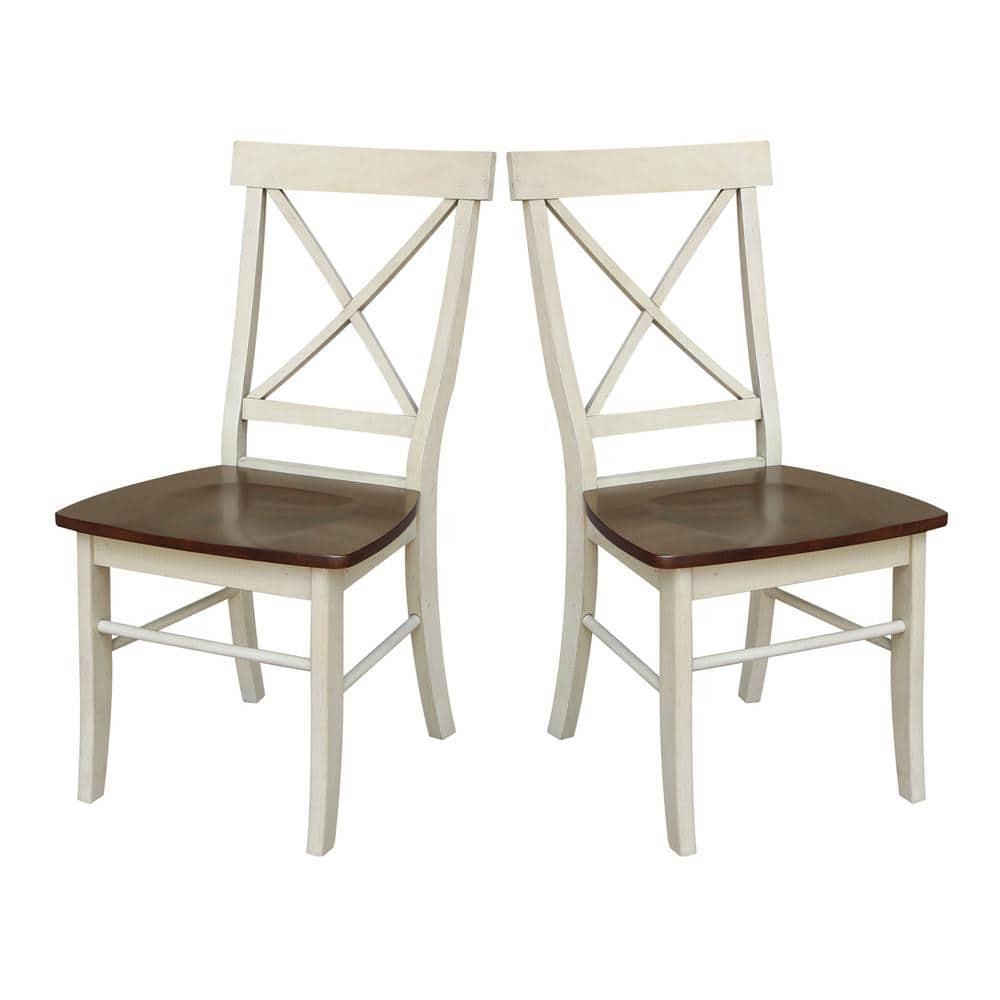Set of 2 X Back Chairs with Solid Wood Seats Antiqued Almond/Espresso - International Concepts: Hardwood High Back Dining Furniture