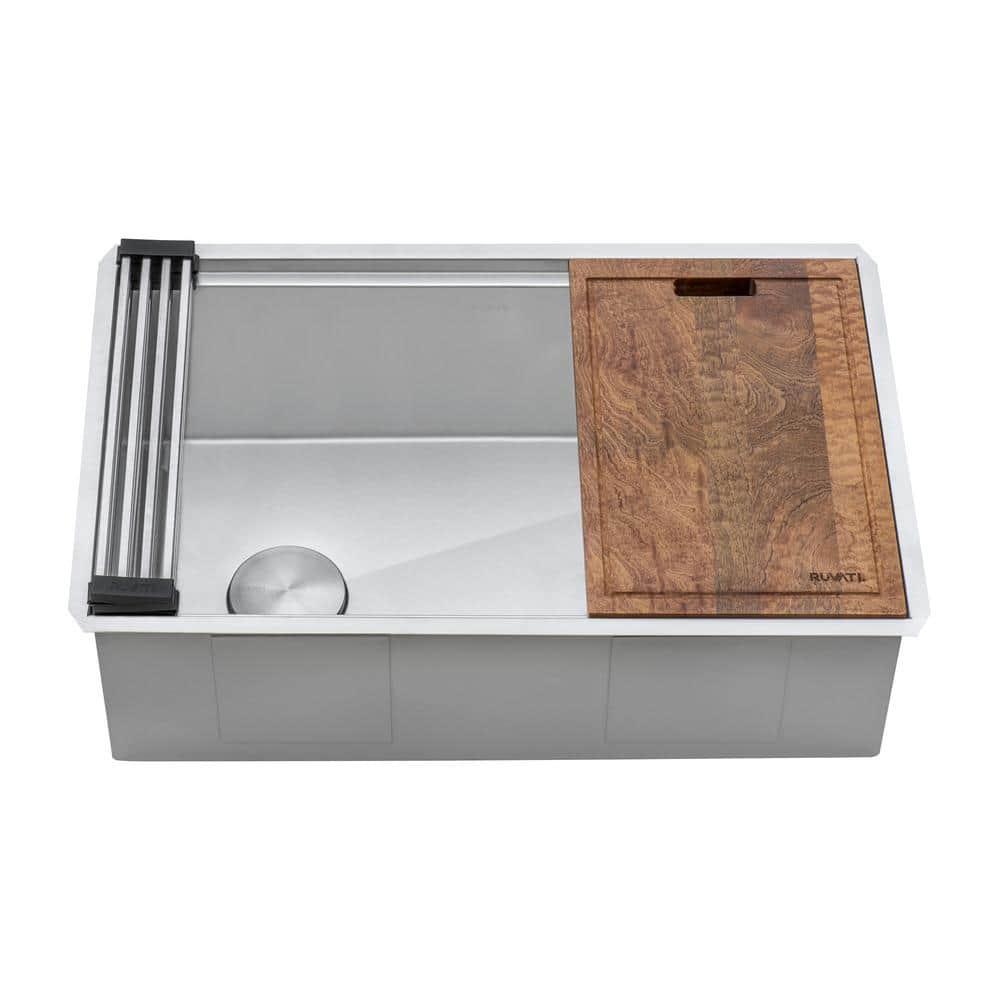 Ruvati 27-inch Workstation Slope Bottom Offset Drain Undermount 16 Gauge Kitchen Sink