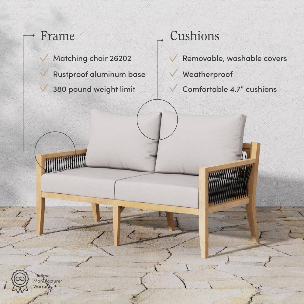 Nathan James 3pc Freya Bohemian Wood Outdoor Patio Conversation Set: Acacia Frame, UV-Resistant