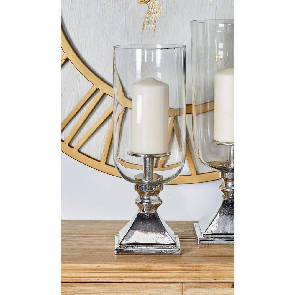 Olivia & May 17" x 6" Hurricane Aluminum/Glass Candle Holder Silver : Tabletop Centerpiece