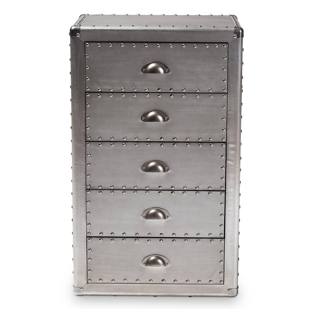 5 Drawer Davet Metal Accent Chest Silver - Baxton Studio: French Industrial Style, Fully Assembled