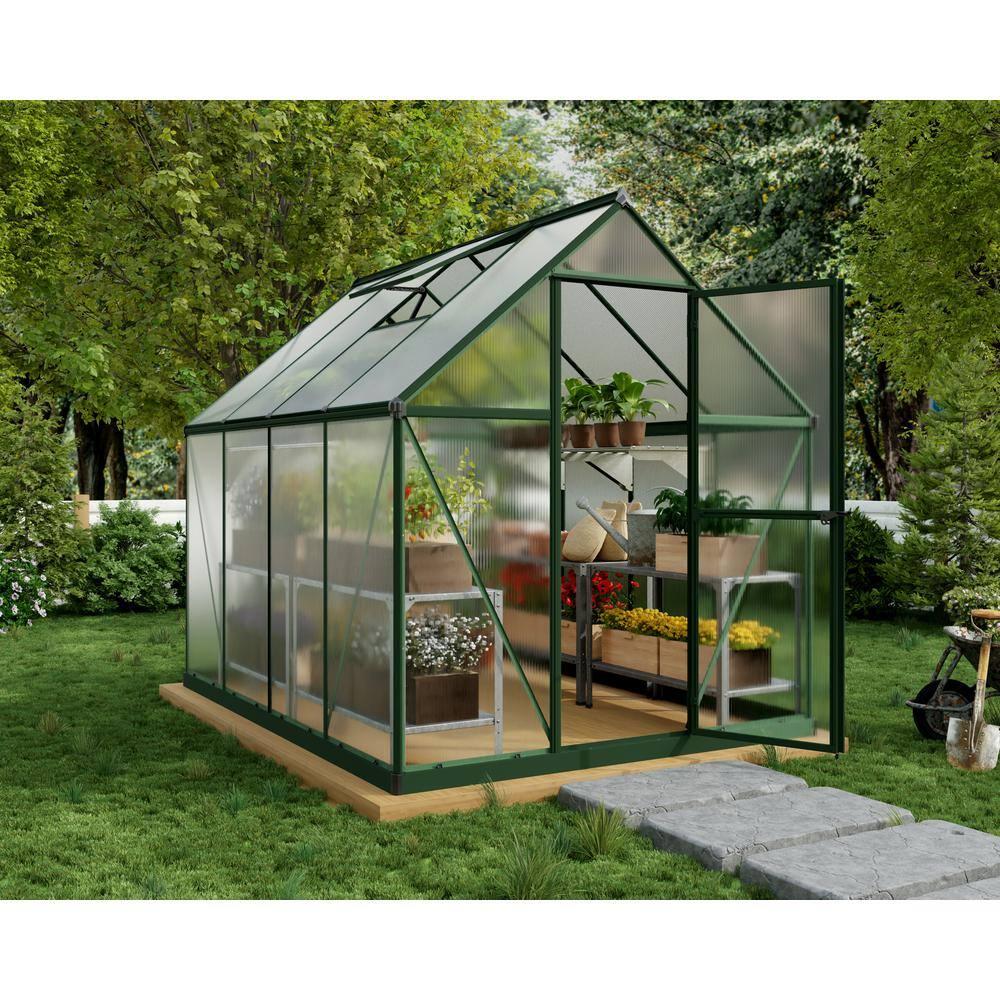 Canopia Palram - Canopia Mythos 6' W X 8' D Greenhouse Walk-In Hobby Twin Wall Polycarbonate Aluminum Frame Greenhouse Kit With Roof Vent - Green