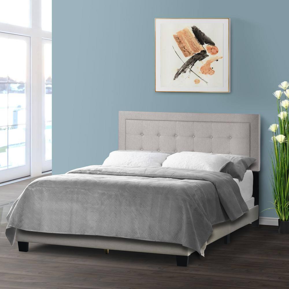 Glamour Home Austin Fabric Queen Bed with Button Tufting & Stitching in Beige